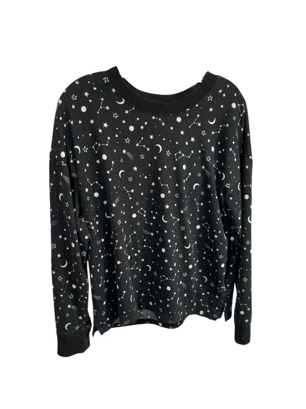 Starry Night Black Long Sleeve Top Joyspun L Soft Stretch Constellation Print
